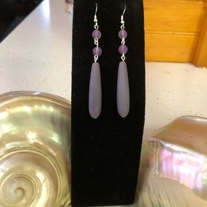 Handmade Sterling Silver 925 - Opaque Dark Purple Cultured Sea Glass Earrings